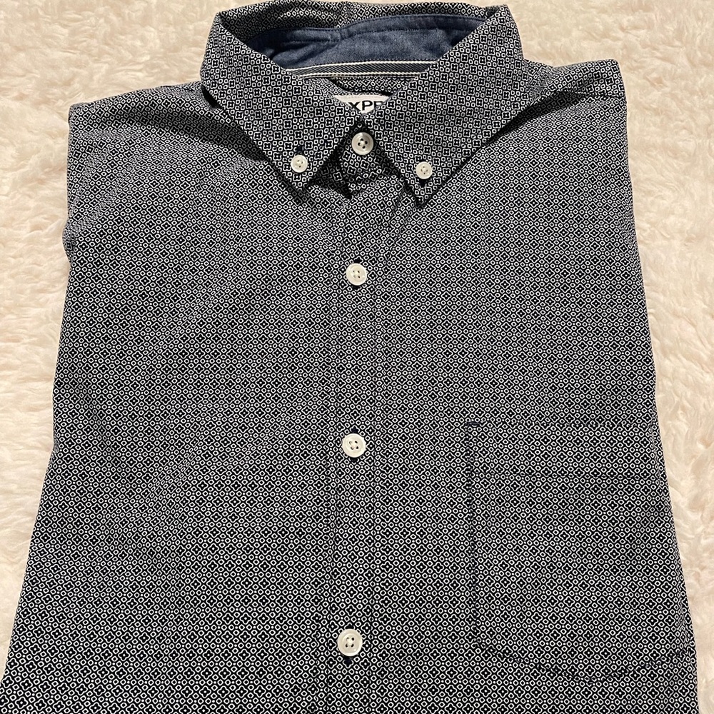 Express Men's Dark Gray Geometric Shirt